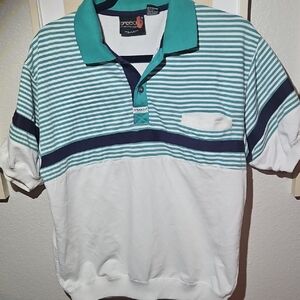 Vintage Sasson Teal and White Striped Polo